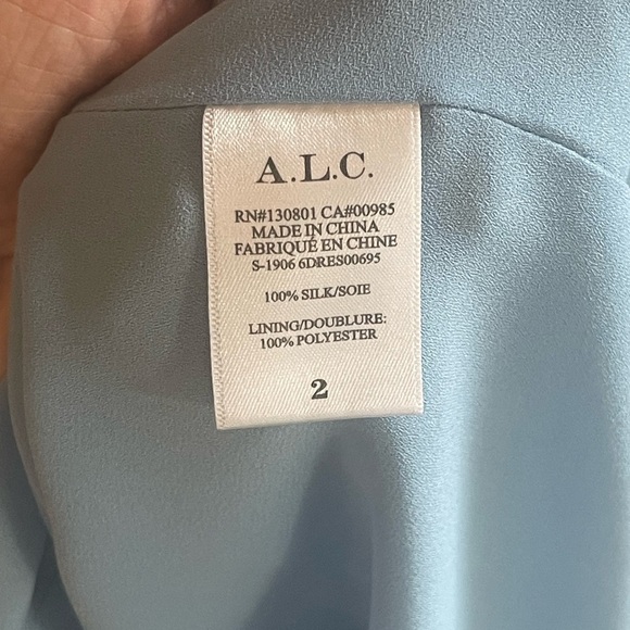 A.L.C. Marcella Dress 100% Silk Blue Leopard Print Dress Silver Front Zip Sz 2 - Picture 5 of 8